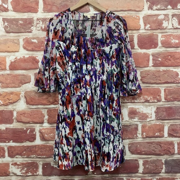 Anthropologie Paper Crown Endora Dress Women's Medium Petite Multicolor Abstract - Picture 1 of 11